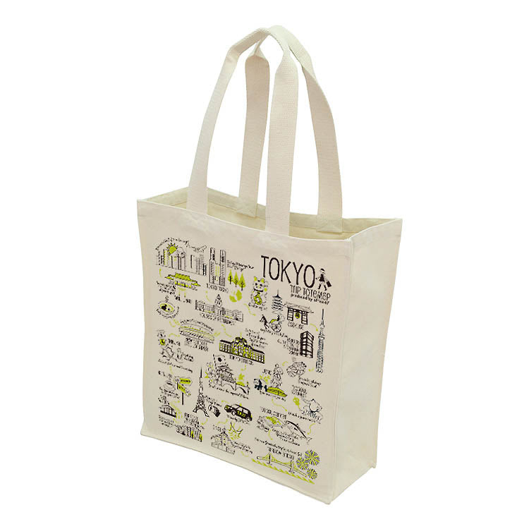 『Tokyo trip』12オンスキャンバス角底マチ付きトート(生成り)