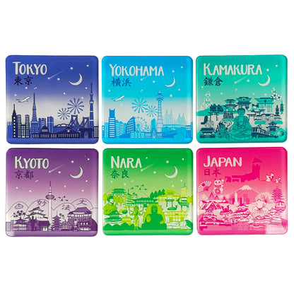 『日本・東京・横浜・鎌倉・京都・奈良skyline』マグネット【送料無料】（６個セット）