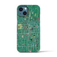 【京都（イラスト）】地図柄iPhoneケース（バックカバータイプ・常盤緑）iPhone 13 用