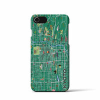 【京都（イラスト）】地図柄iPhoneケース（バックカバータイプ・常盤緑）iPhone SE（第2世代） / 8 / 7 / 6s / 6 用