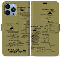 【富士山トレイル】地図柄iPhoneケース（手帳両面タイプ・マスタード）iPhone 13 Pro Max 用