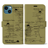 【富士山トレイル】地図柄iPhoneケース（手帳両面タイプ・マスタード）iPhone 13 用