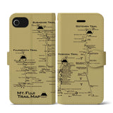 【富士山トレイル】地図柄iPhoneケース（手帳両面タイプ・マスタード）iPhone SE（第2世代） / 8 / 7 / 6s / 6 用