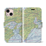 【名古屋航空図】地図柄iPhoneケース（手帳両面タイプ・デイタイムフライト）iPhone 13 mini 用