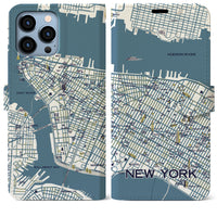 【ニューヨーク（イラスト）】地図柄iPhoneケース（手帳両面タイプ・ブライト）iPhone 13 Pro Max 用