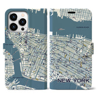 【ニューヨーク（イラスト）】地図柄iPhoneケース（手帳両面タイプ・ブライト）iPhone 13 Pro 用