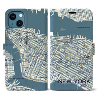 【ニューヨーク（イラスト）】地図柄iPhoneケース（手帳両面タイプ・ブライト）iPhone 13 用