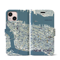 【ニューヨーク（イラスト）】地図柄iPhoneケース（手帳両面タイプ・ブライト）iPhone 13 mini 用