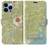 【日本橋1860】地図柄iPhoneケース（手帳両面タイプ・ナチュラル）iPhone 13 Pro Max 用
