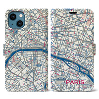 【パリ（イラスト）】地図柄iPhoneケース（手帳両面タイプ・ブライト）iPhone 13 用