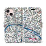 【パリ（イラスト）】地図柄iPhoneケース（手帳両面タイプ・ブライト）iPhone 13 mini 用