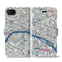 【パリ（イラスト）】地図柄iPhoneケース（手帳両面タイプ・ブライト）iPhone SE（第2世代） / 8 / 7 / 6s / 6 用