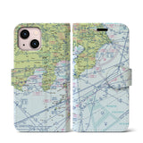 【東京航空図】地図柄iPhoneケース（手帳両面タイプ・デイタイムフライト）iPhone 13 mini 用