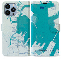 【横浜港】地図柄iPhoneケース（手帳両面タイプ・ブルー）iPhone 13 Pro Max 用