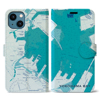 【横浜港】地図柄iPhoneケース（手帳両面タイプ・ブルー）iPhone 13 Pro 用